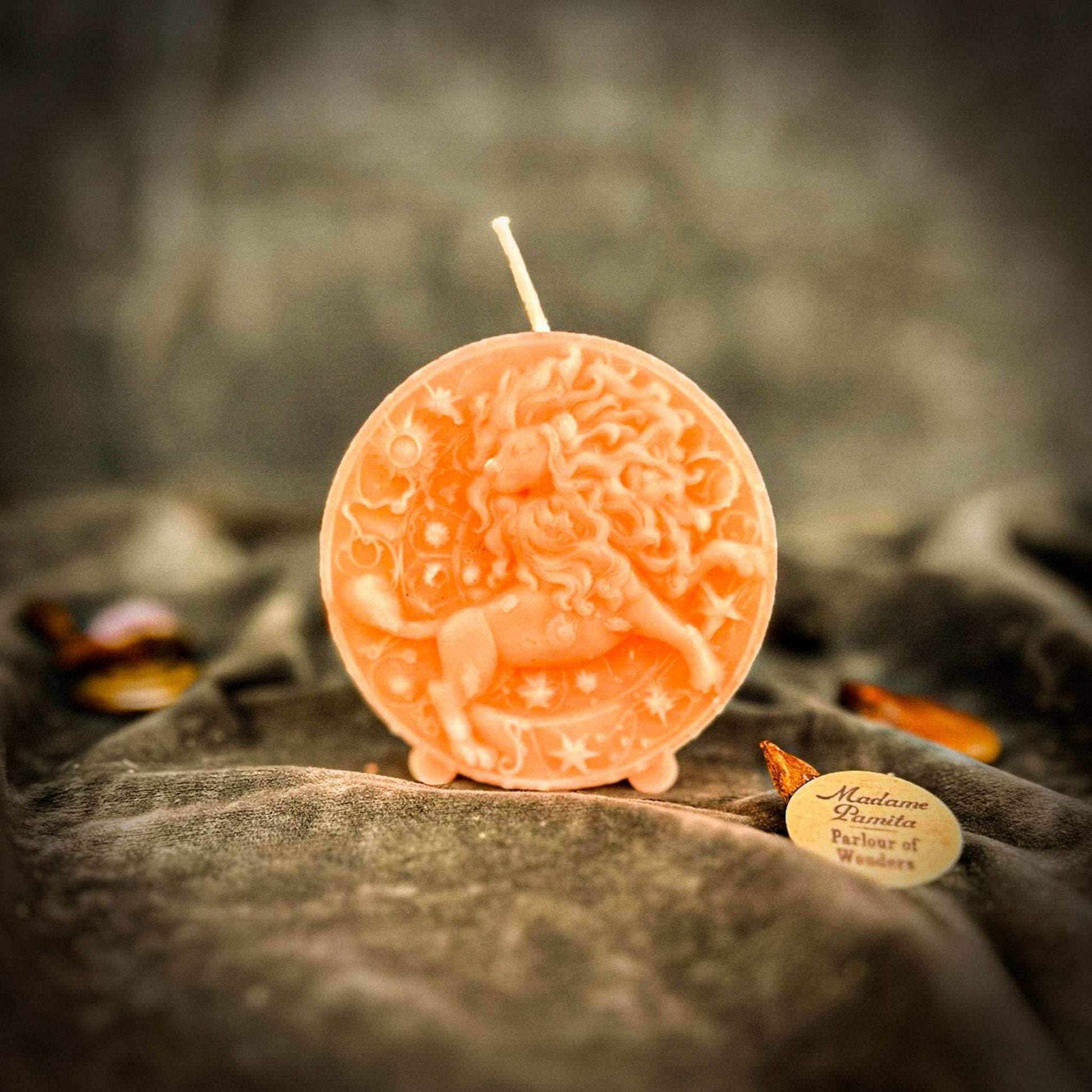 Beeswax Leo Lion Zodiac Spell Candle - Pink (Romance)