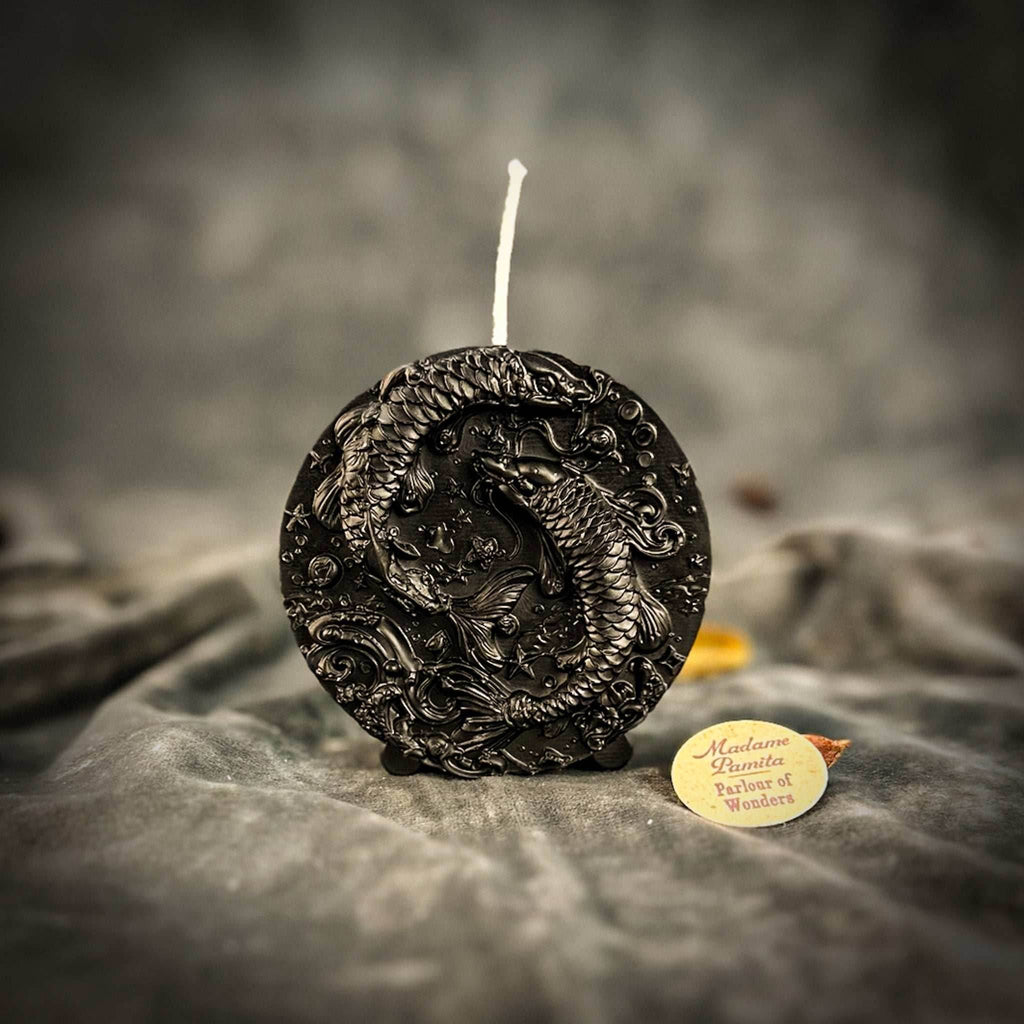 Beeswax Pisces Fish Zodiac Spell Candle - Black (Protection)
