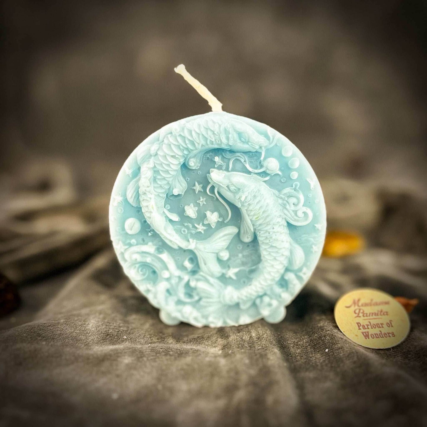 Beeswax Pisces Fish Zodiac Spell Candle - Blue (Communication)