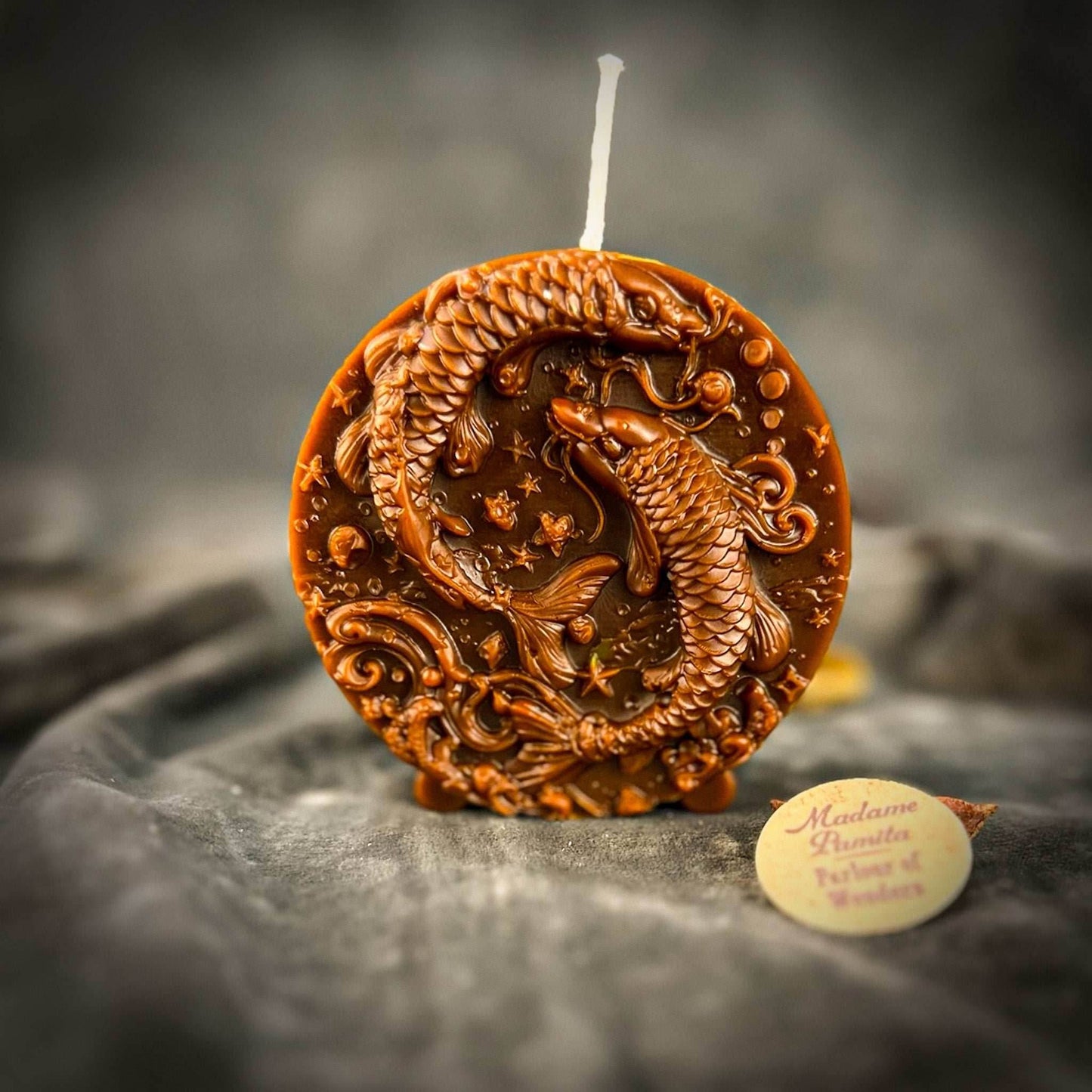 Beeswax Pisces Fish Zodiac Spell Candle - Brown (Grounding)