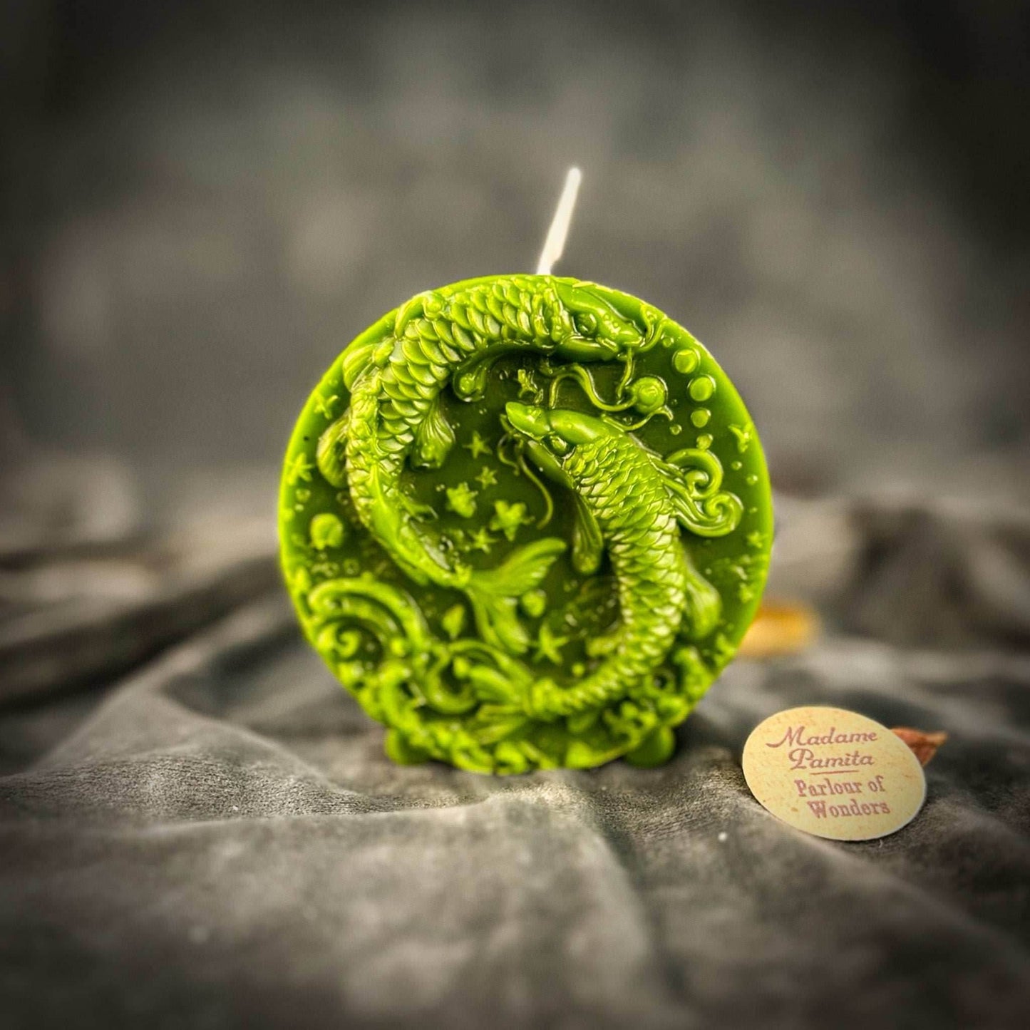 Beeswax Pisces Fish Zodiac Spell Candle - Green (Prosperity)