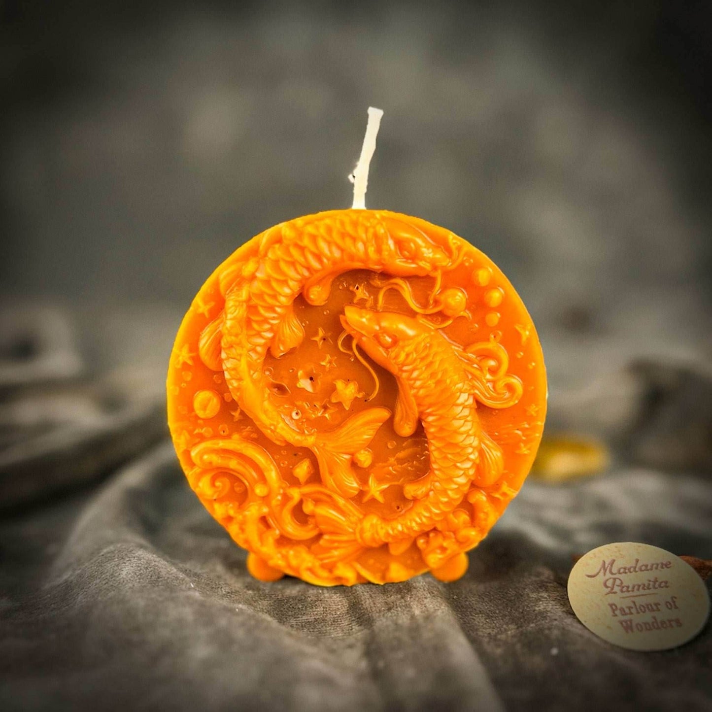 Beeswax Pisces Fish Zodiac Spell Candle - Orange (Removing Blocks)