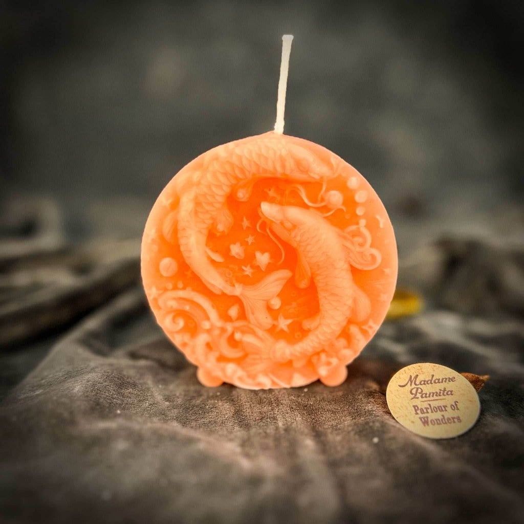 Beeswax Pisces Fish Zodiac Spell Candle - Pink (Romance)