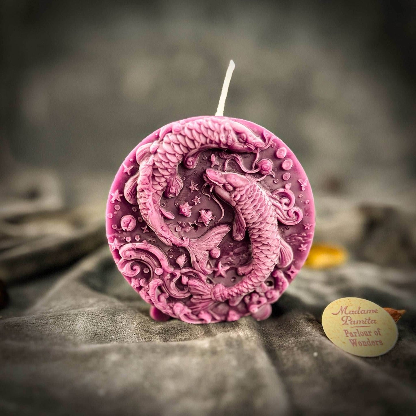 Beeswax Pisces Fish Zodiac Spell Candle - Purple (Power)