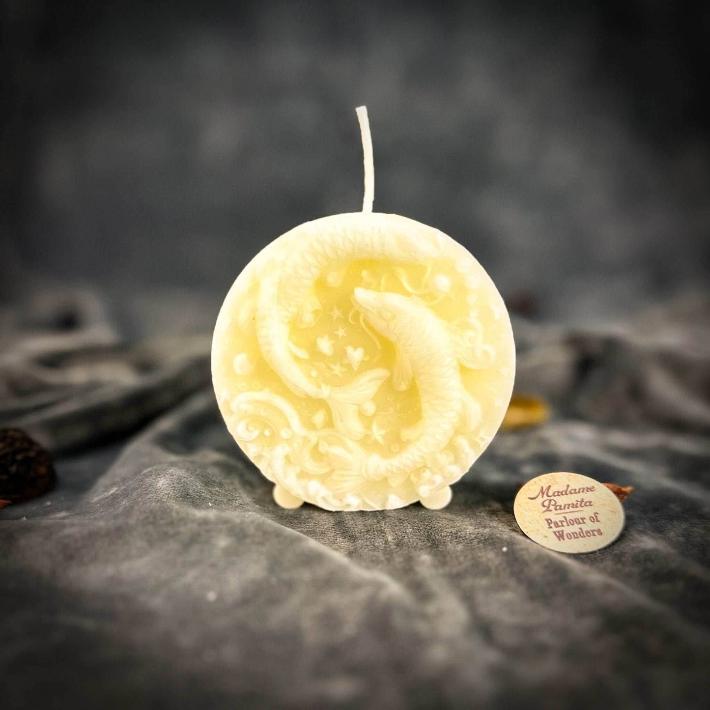 Beeswax Pisces Fish Zodiac Spell Candle - White (Blessing)