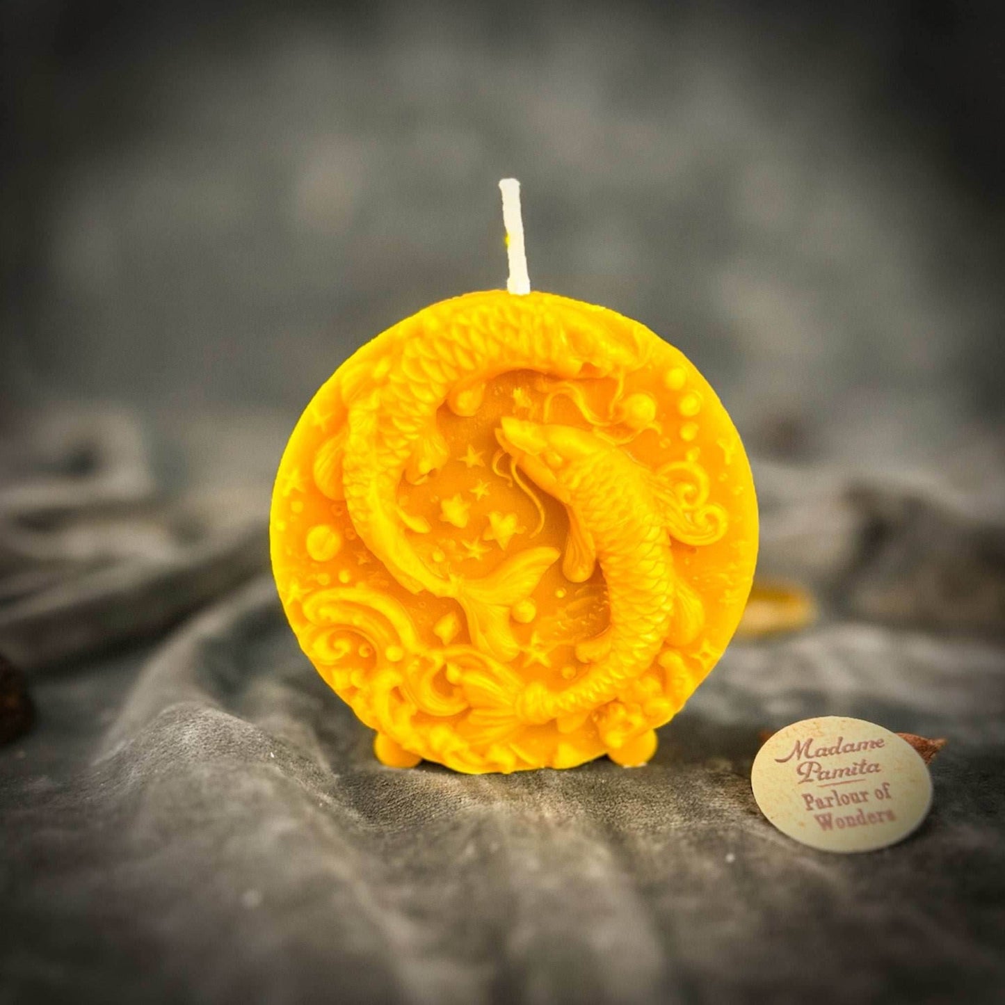 Beeswax Pisces Fish Zodiac Spell Candle - Yellow (Success)