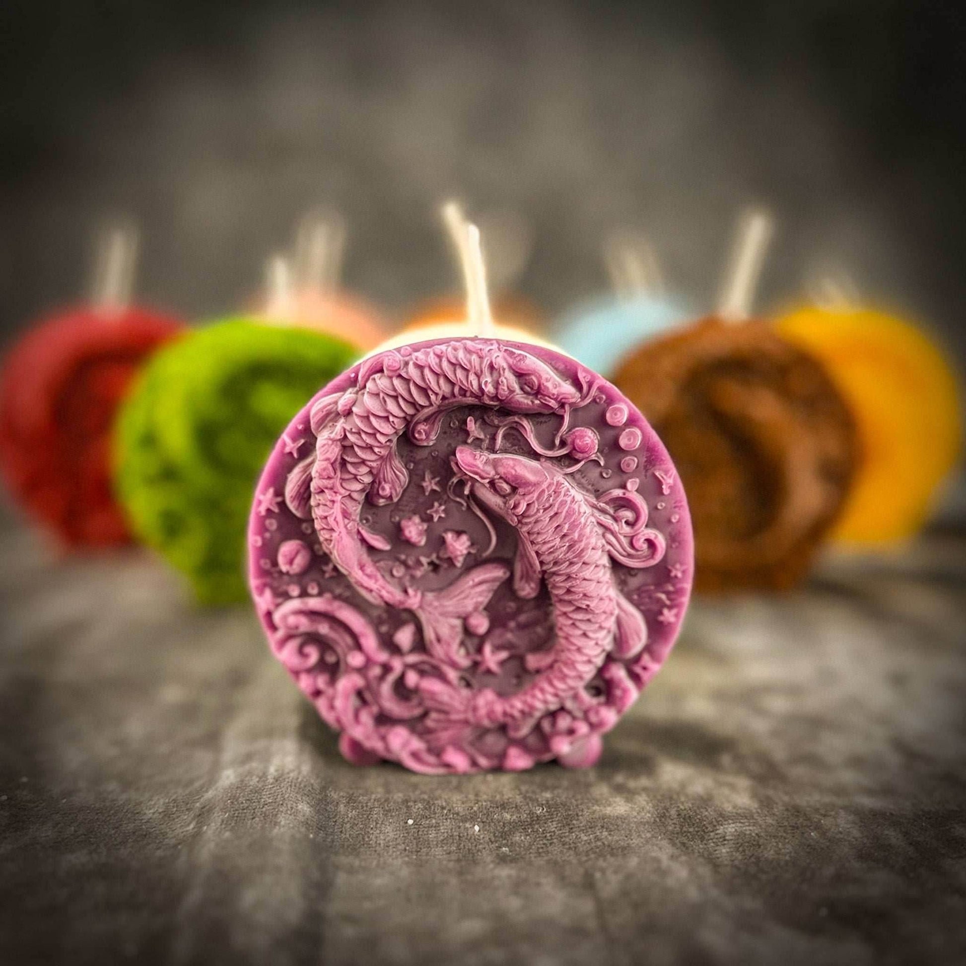 Beeswax Pisces Fish Zodiac Spell Candle - Purple (Power)