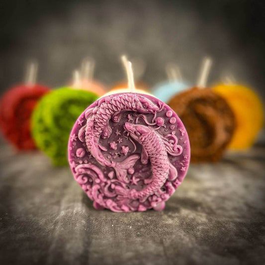 Beeswax Pisces Fish Zodiac Spell Candle - Purple (Power)