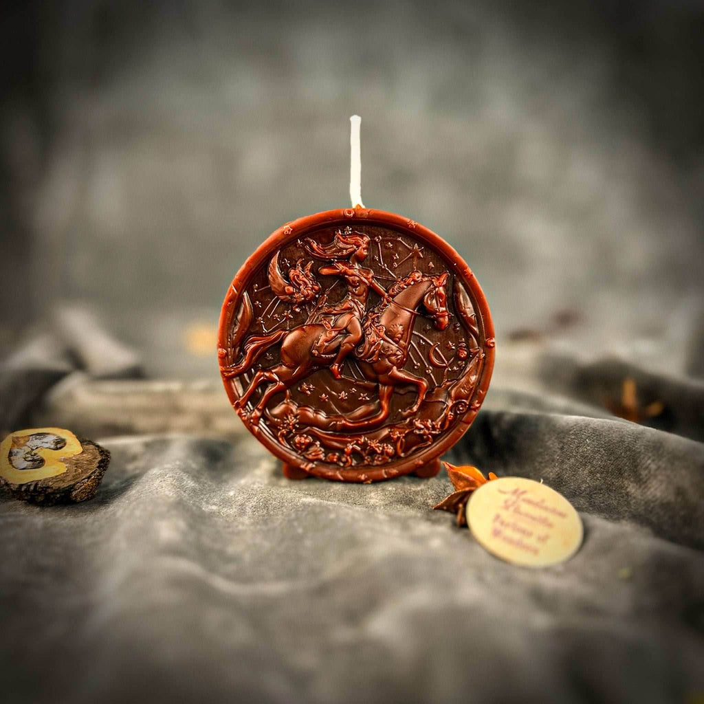 Beeswax Sagittarius Archer Zodiac Spell Candle - Brown (Grounding)