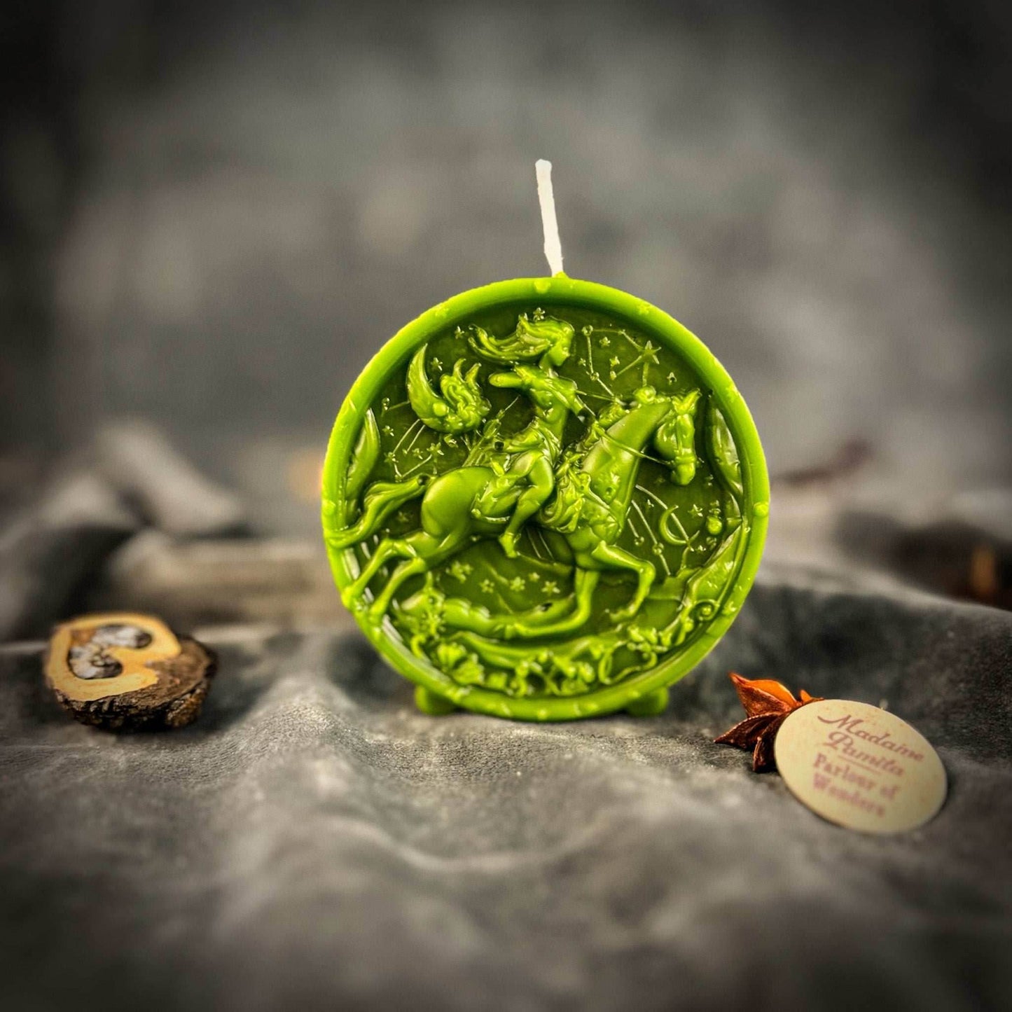Beeswax Sagittarius Archer Zodiac Spell Candle - Green (Prosperity)