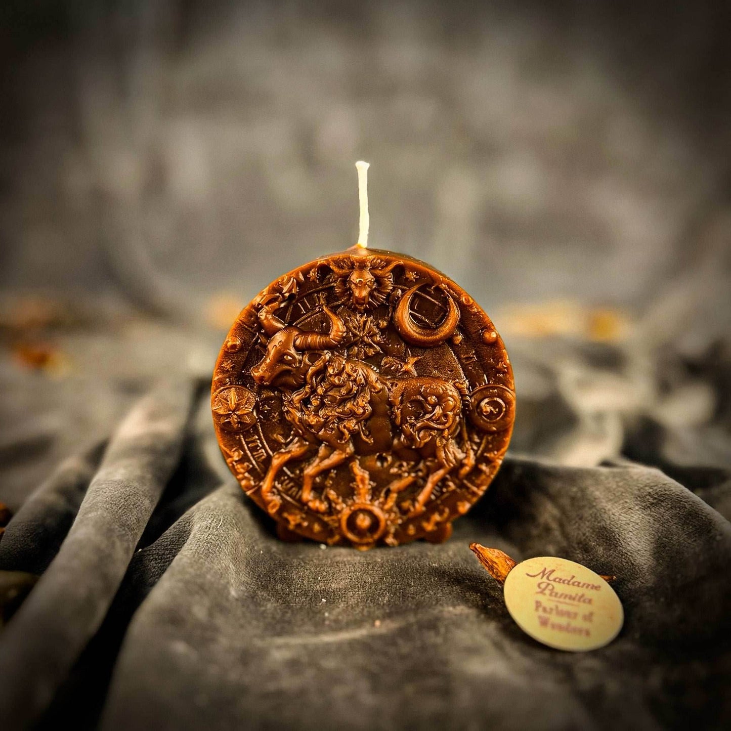 Beeswax Taurus Bull Zodiac Spell Candle - Brown (Grounding)