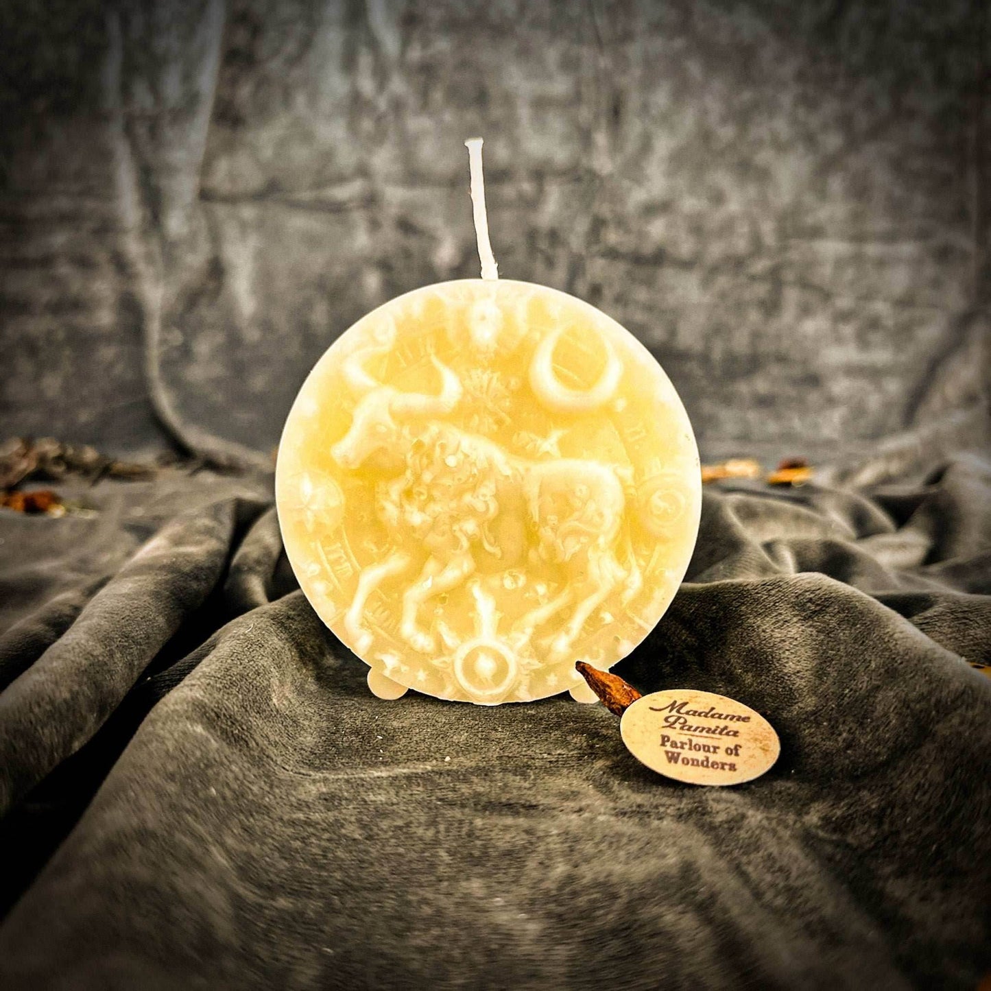 Beeswax Taurus Bull Zodiac Spell Candle - White (Blessing)
