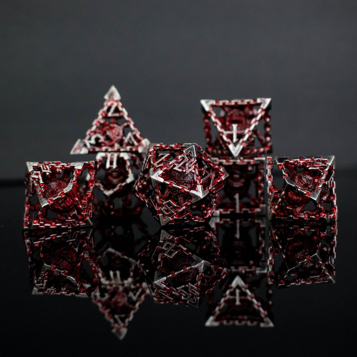 Beholder's Gates Hollow Metal Dice Set - Bloodied Silver - 