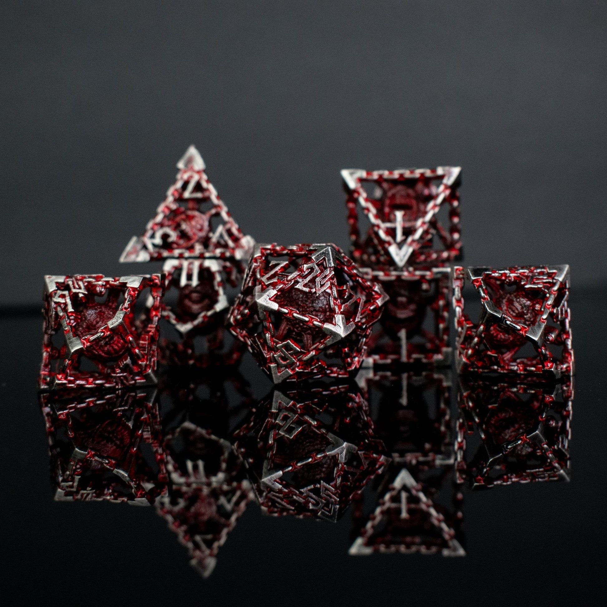 Beholder's Gates Hollow Metal Dice Set - Bloodied Silver - 
