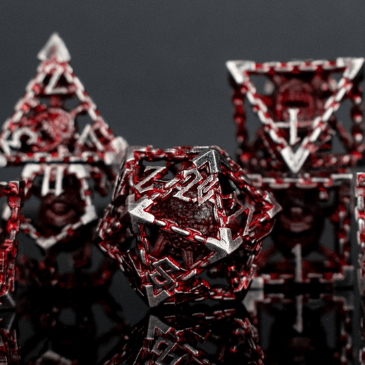Beholder's Gates Hollow Metal Dice Set - Bloodied Silver - 