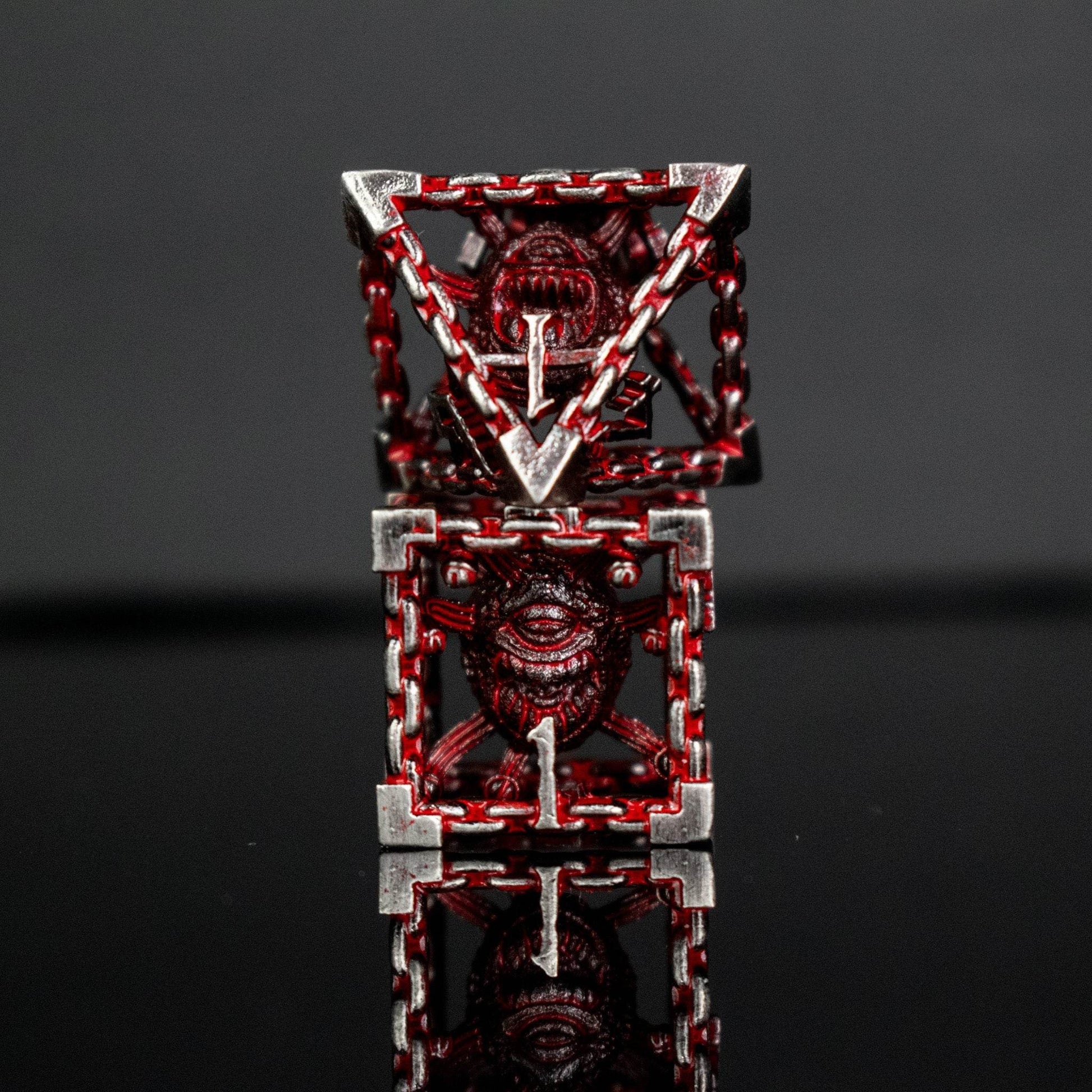 Beholder's Gates Hollow Metal Dice Set - Bloodied Silver - 