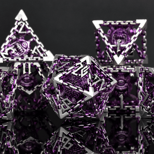 Beholder's Gates Hollow Metal Dice Set - Purple and Silver - 