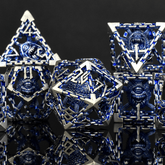 Beholder's Gates Hollow Metal Dice Set - Blue and Silver - 