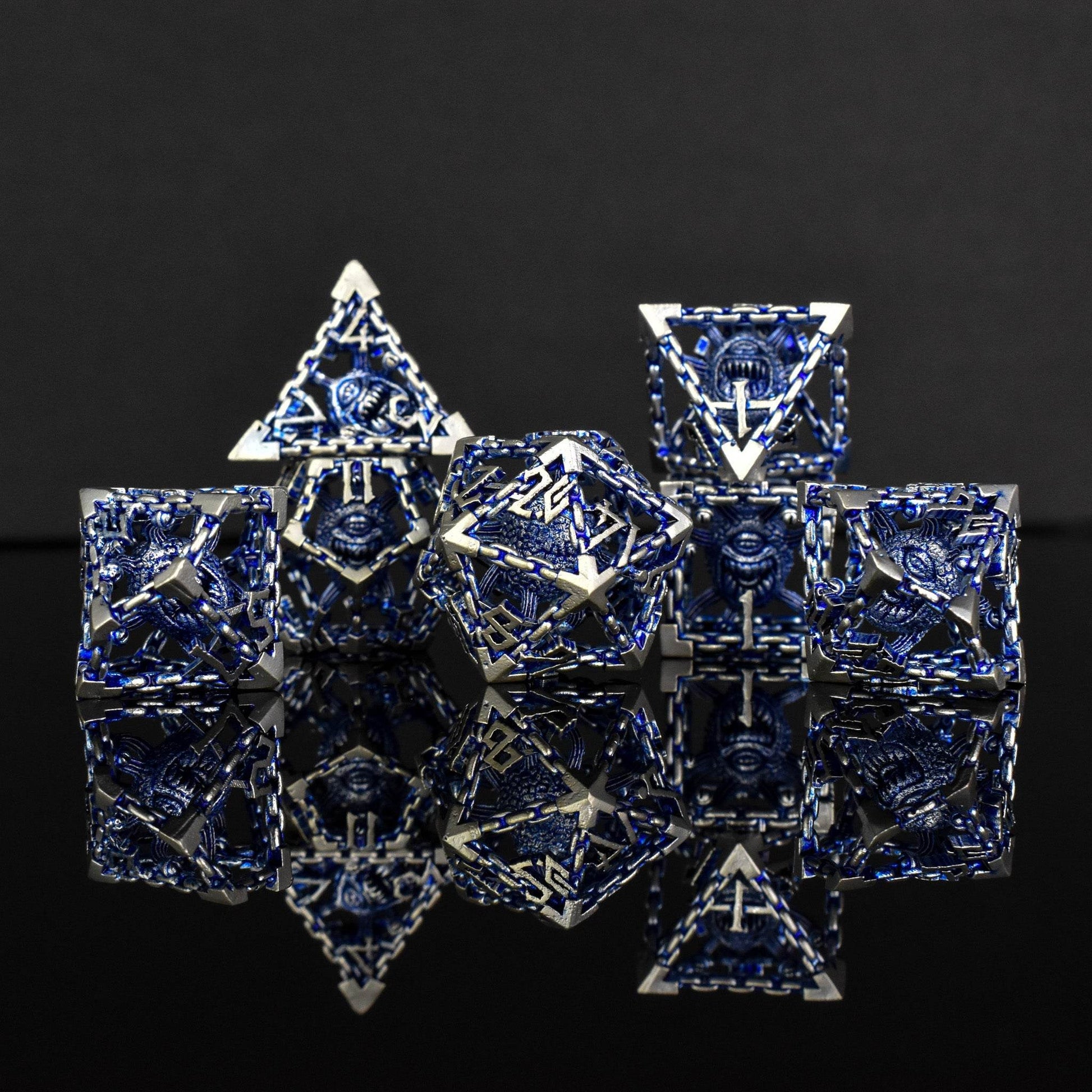 Beholder's Gates Hollow Metal Dice Set - Blue and Silver - 