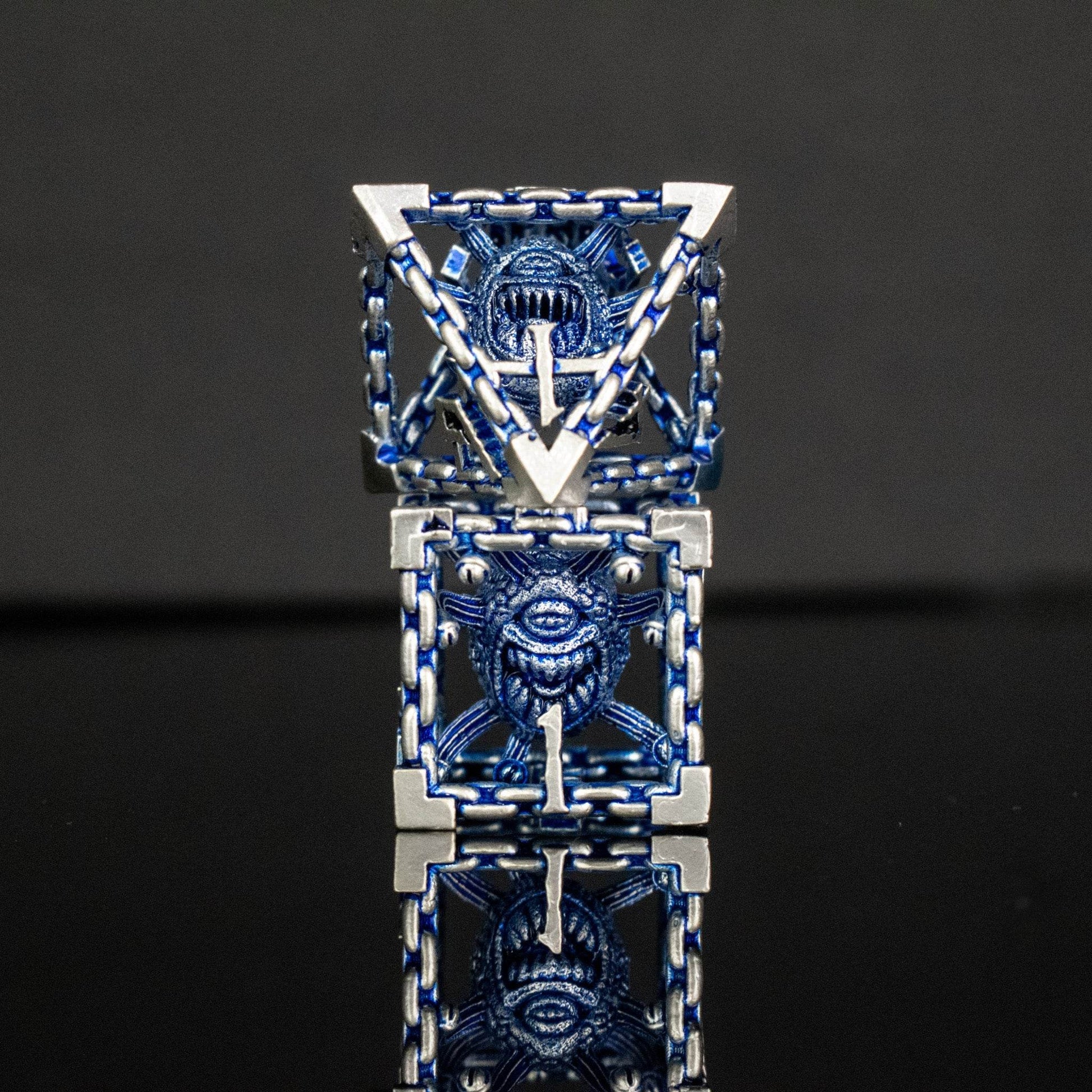 Beholder's Gates Hollow Metal Dice Set - Blue and Silver - 