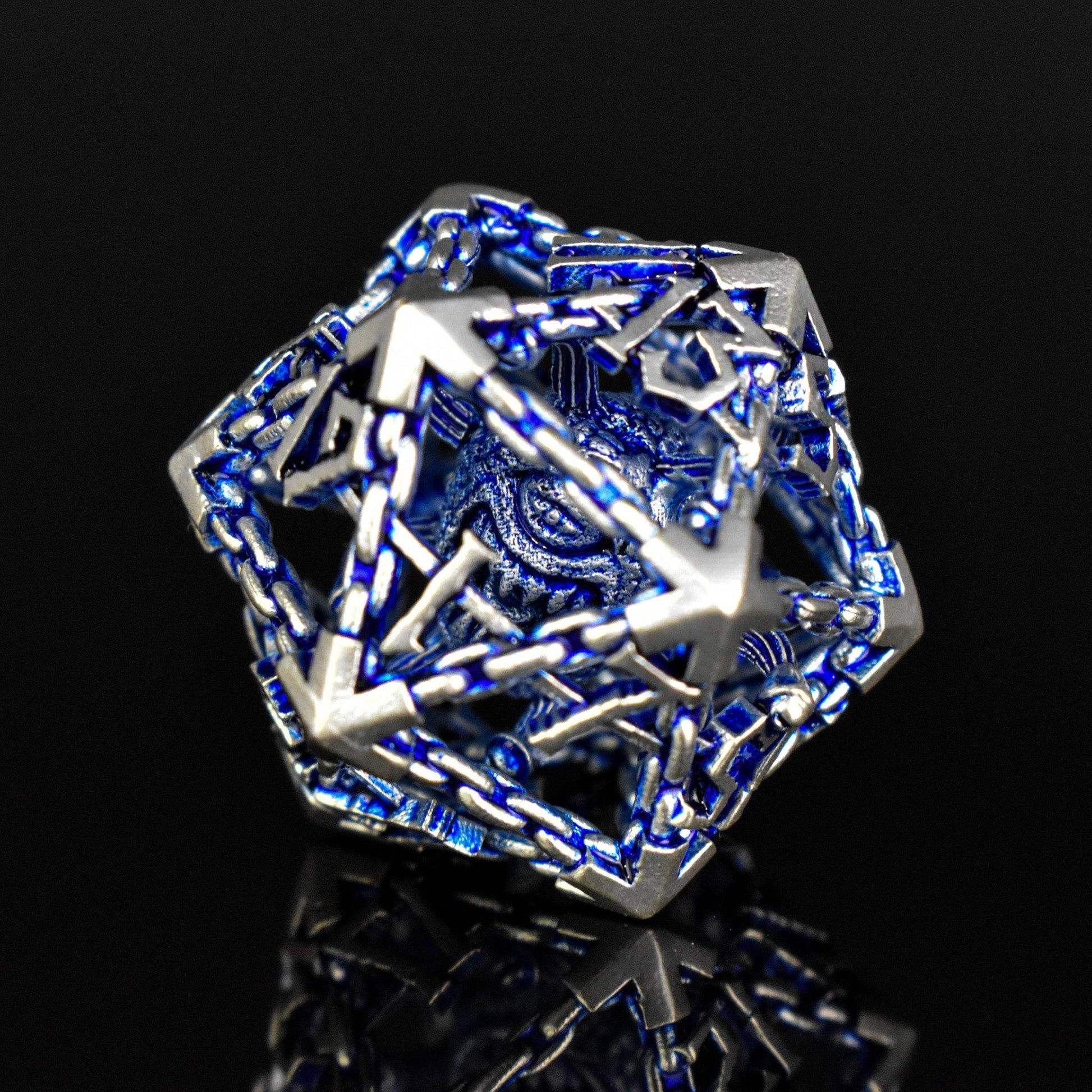 Beholder's Gates Hollow Metal Dice Set - Blue and Silver - 
