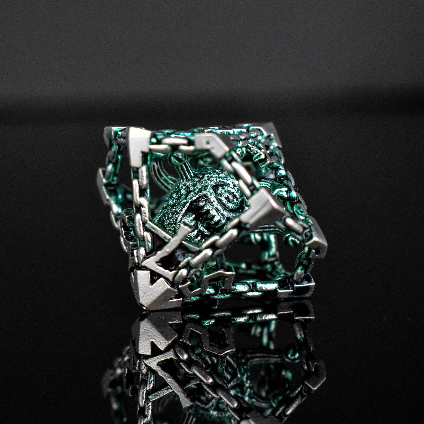 Beholder's Gates Hollow Metal Dice Set - Green and Silver - 