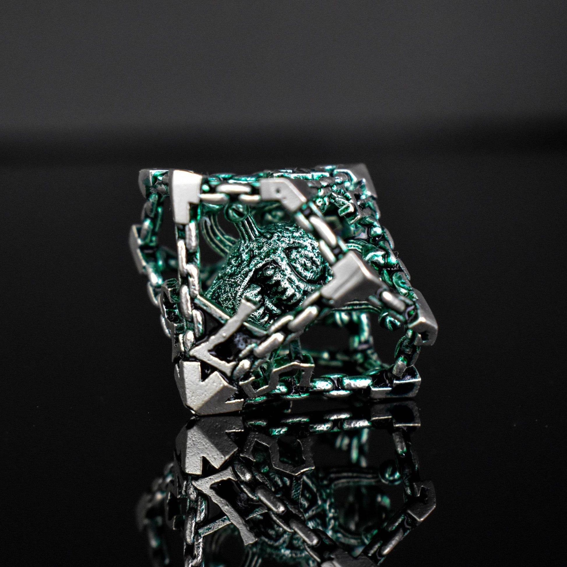 Beholder's Gates Hollow Metal Dice Set - Green and Silver - 