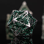 Beholder's Gates Hollow Metal Dice Set - Green and Silver
