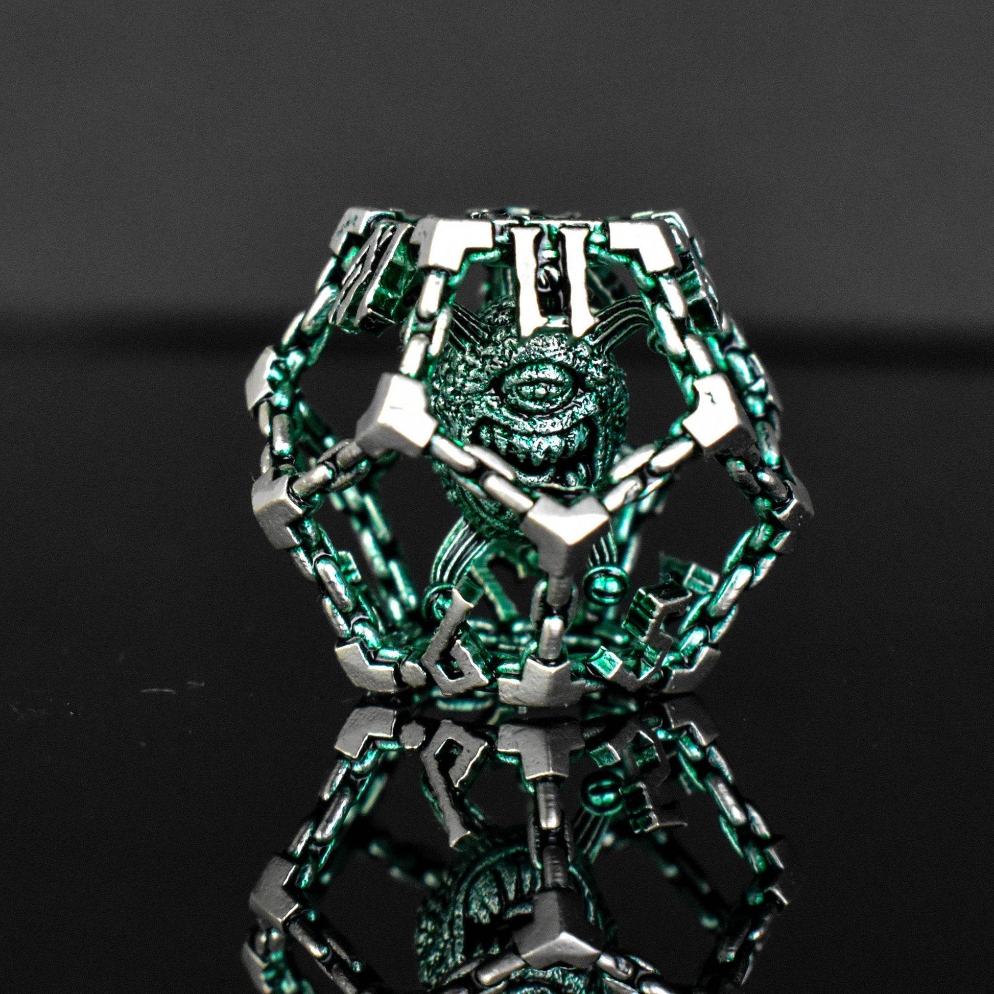 Beholder's Gates Hollow Metal Dice Set - Green and Silver - 