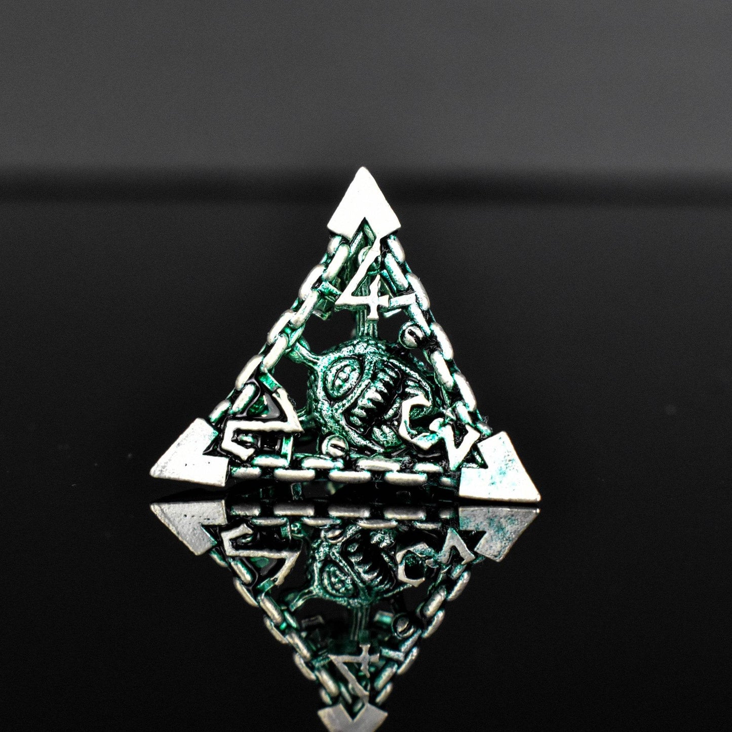 Beholder's Gates Hollow Metal Dice Set - Green and Silver - 