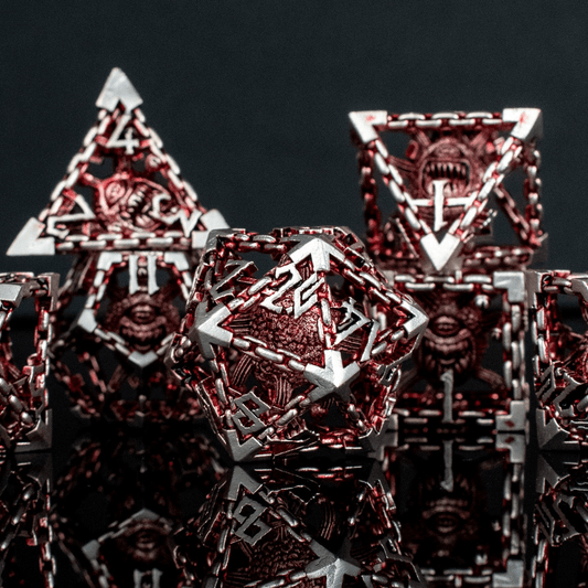 Beholder's Gates Hollow Metal Dice Set - Red and Silver - 