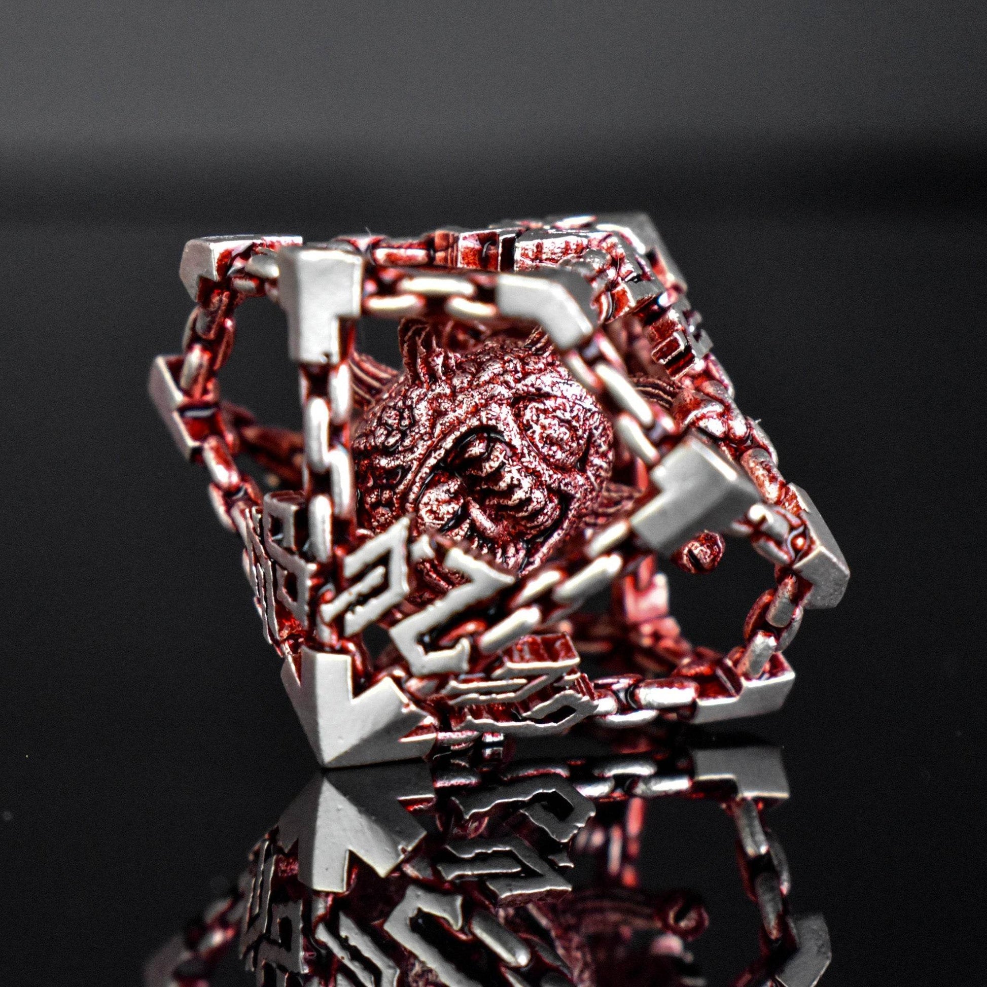 Beholder's Gates Hollow Metal Dice Set - Red and Silver - 
