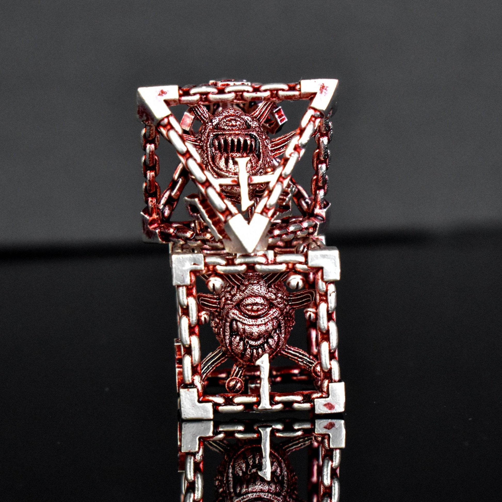 Beholder's Gates Hollow Metal Dice Set - Red and Silver - 