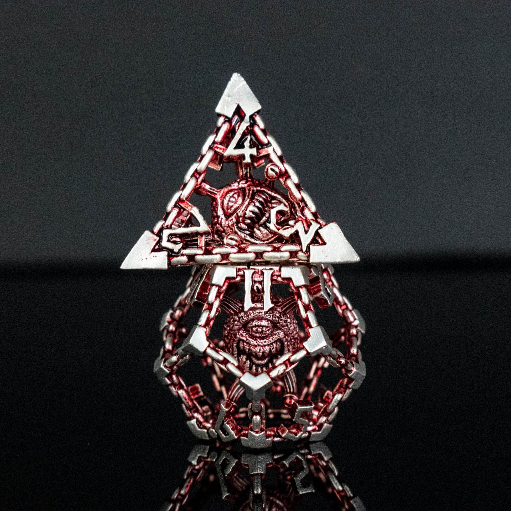 Beholder's Gates Hollow Metal Dice Set - Red and Silver - 