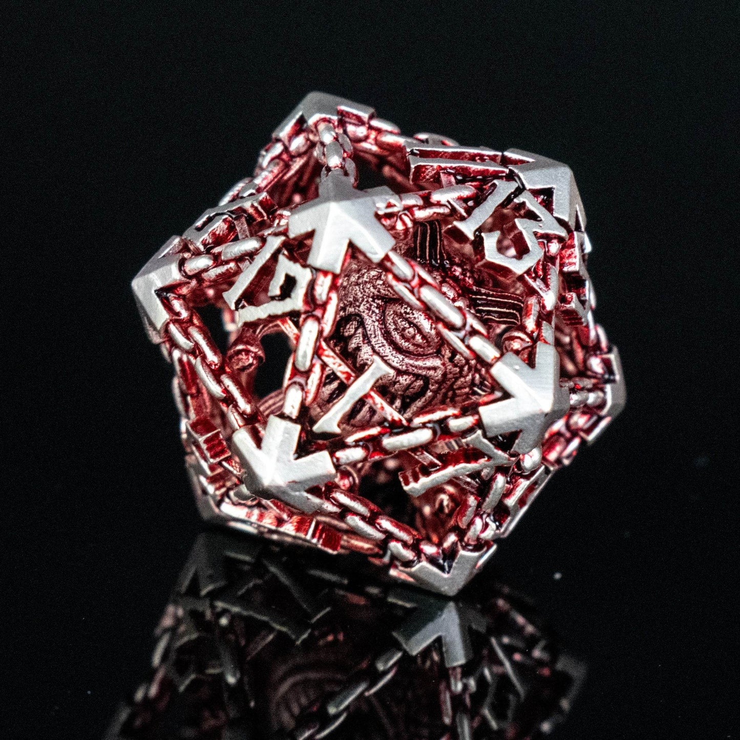 Beholder's Gates Hollow Metal Dice Set - Red and Silver - 