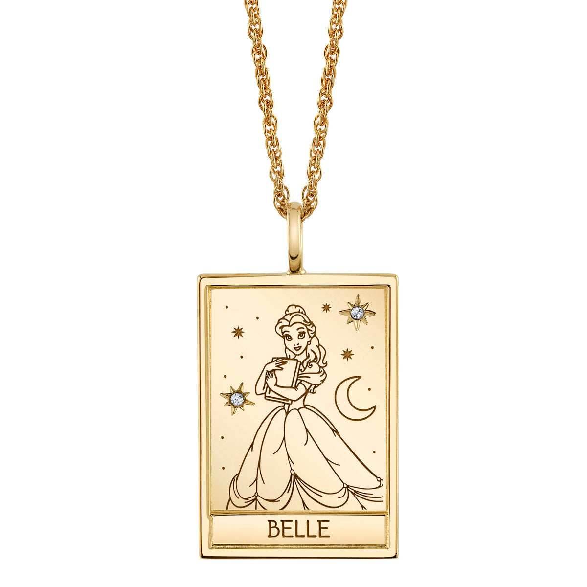 Disney X RockLove BEAUTY AND THE BEAST Belle Tablet Necklace - Yellow Gold Plated