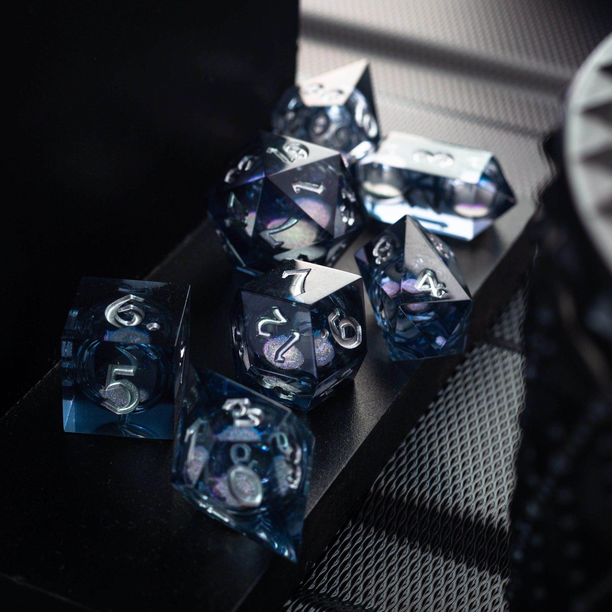 Black And Silver Glitter Liquid Core Handmade Resin DND Dice Set - 1 D20 (Not Full Set)