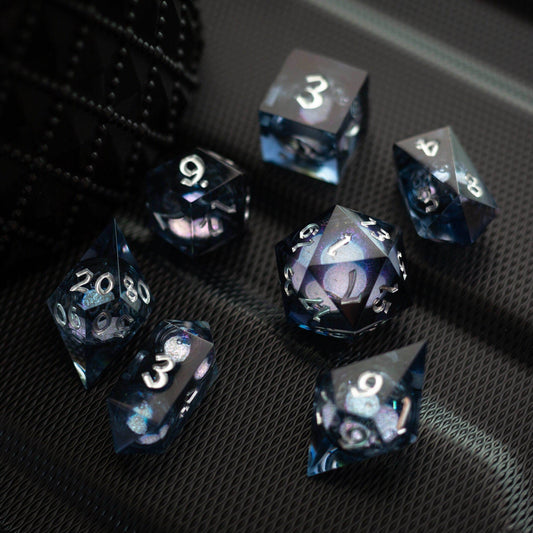 Black And Silver Glitter Liquid Core Handmade Resin DND Dice Set - 1 D20 (Not Full Set)