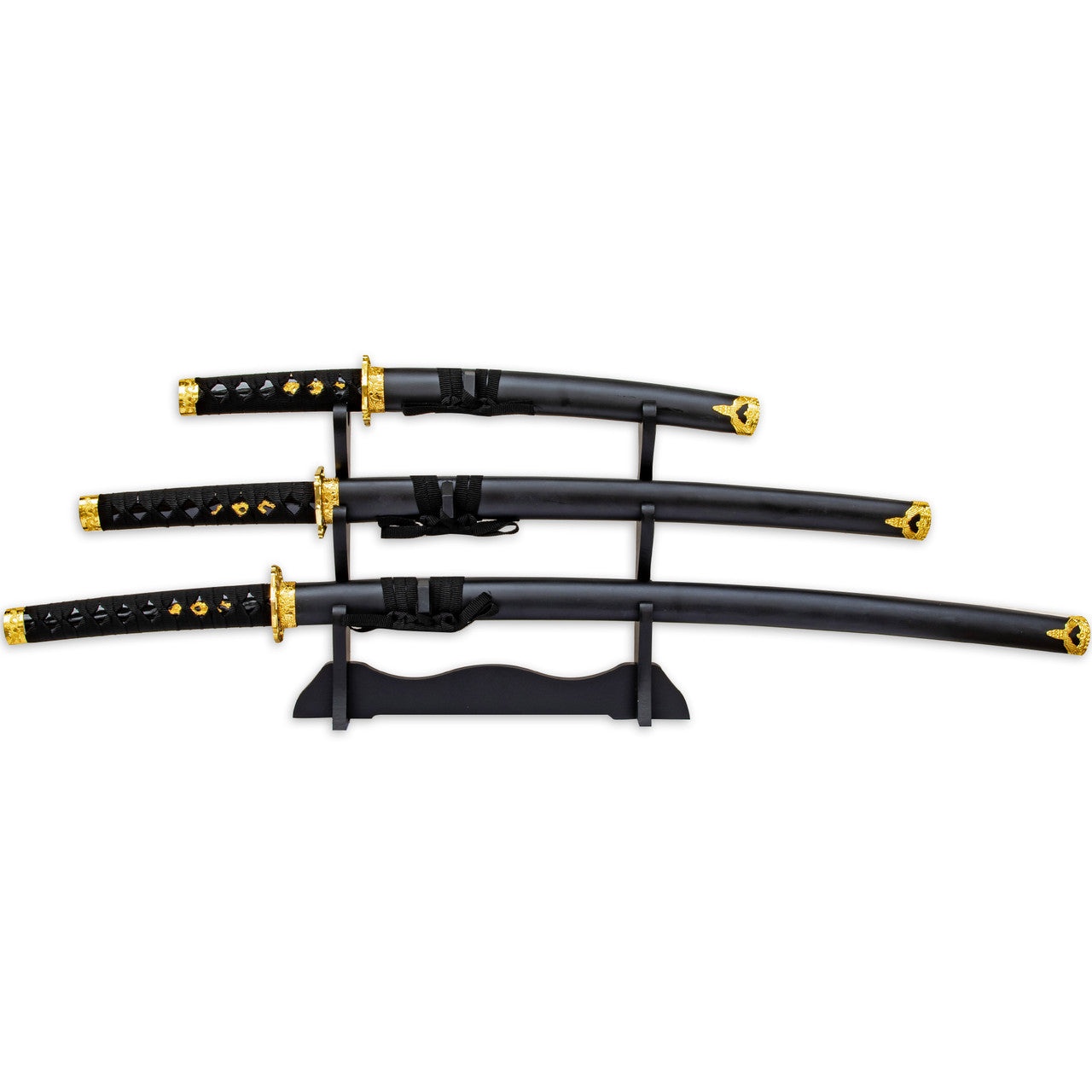 Black Dragon Three Piece Katana Sword Set with Desktop Stand-0