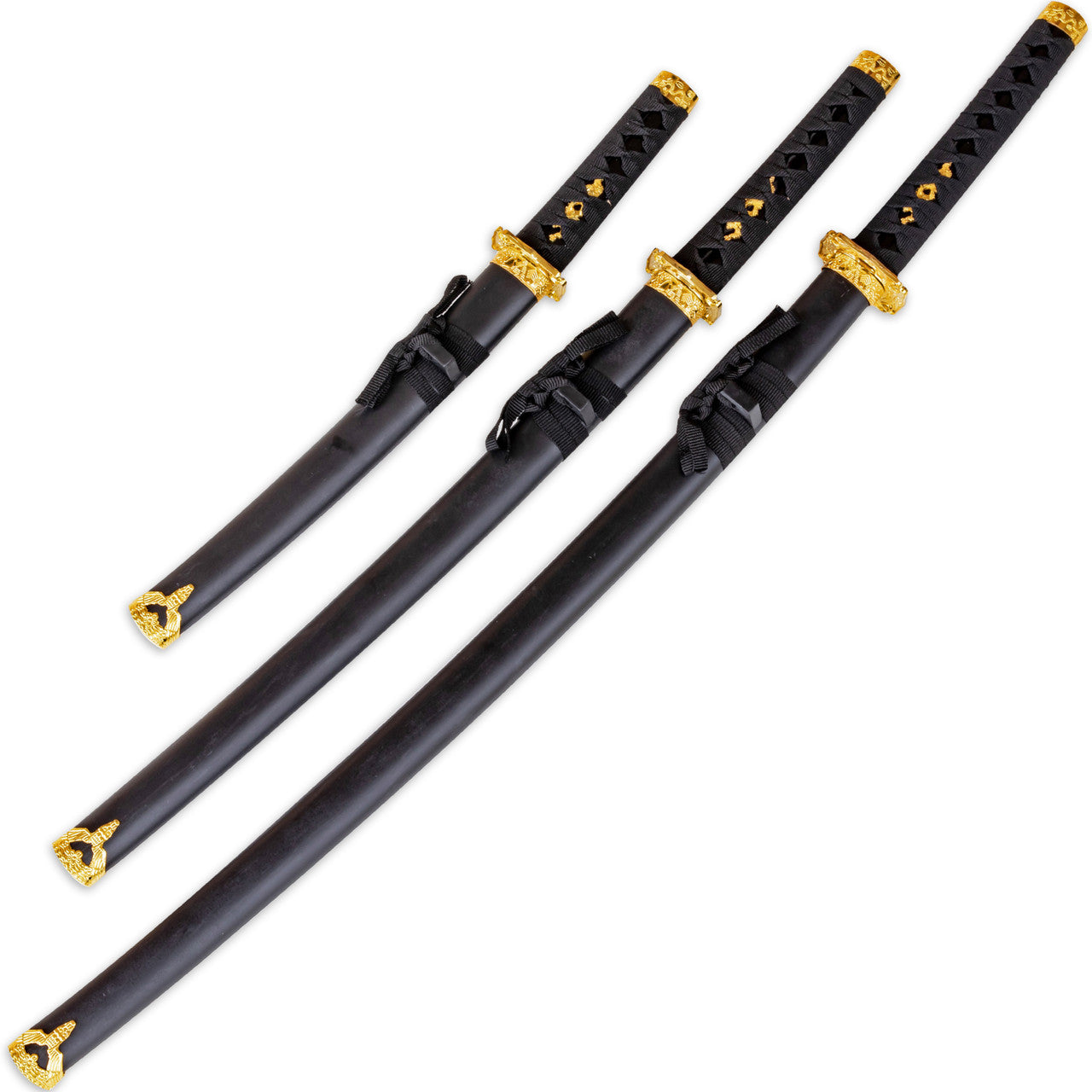 Black Dragon Three Piece Katana Sword Set with Desktop Stand-4