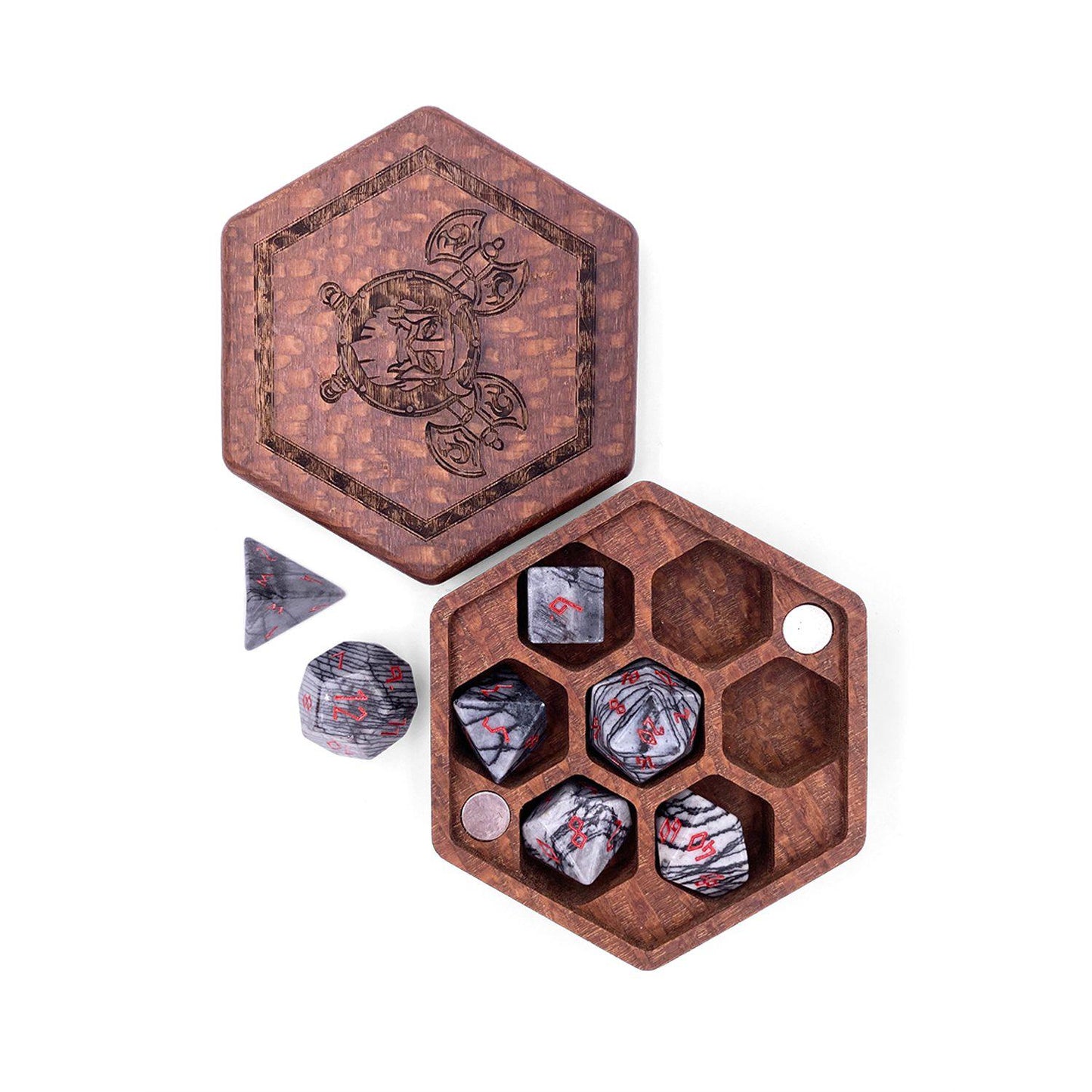 Black Network Agate - 7 Piece RPG Set Gemstone Dice