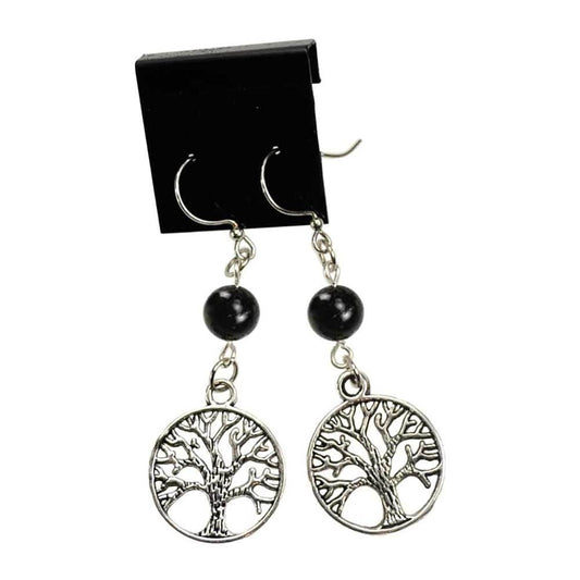 Black Onyx Tree of Life Earrings - 