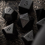 Gemstone Black Night Raised Obsidian Hand Carved DND Dice Set