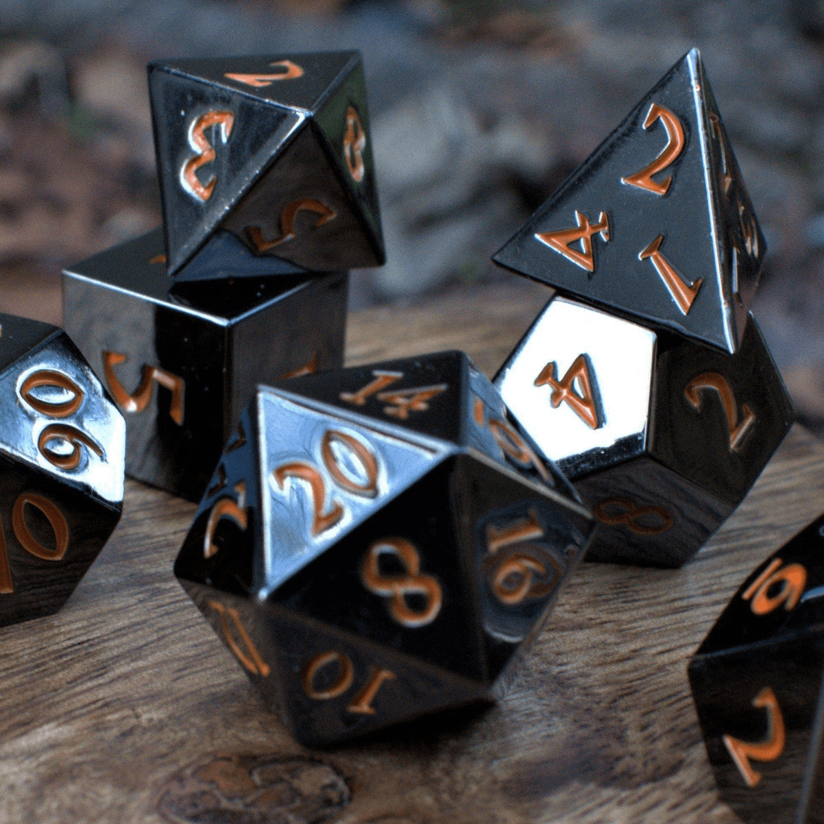 Black and Orange Sharp-Edged Metal Dice - 