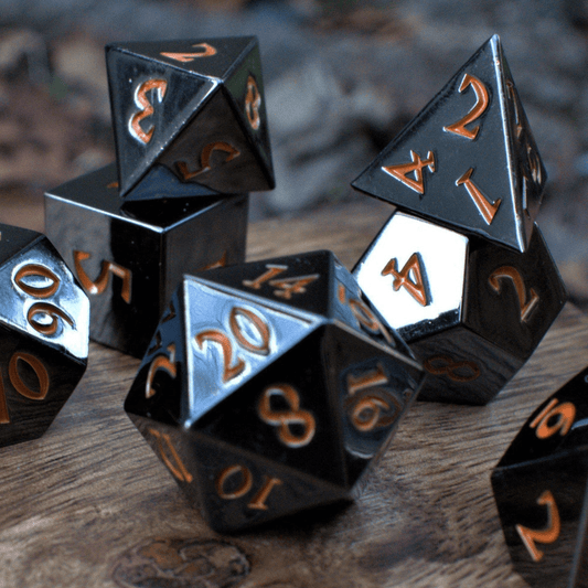 Black and Orange Sharp-Edged Metal Dice - 