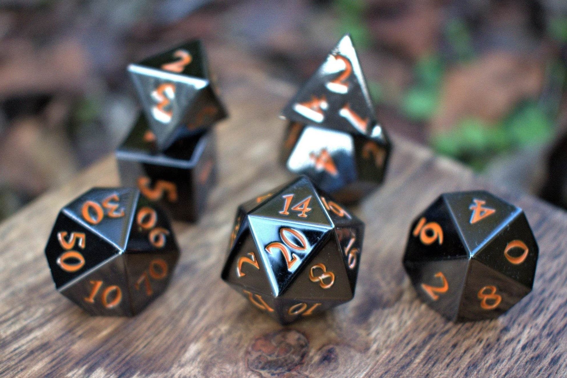 Black and Orange Sharp-Edged Metal Dice - 
