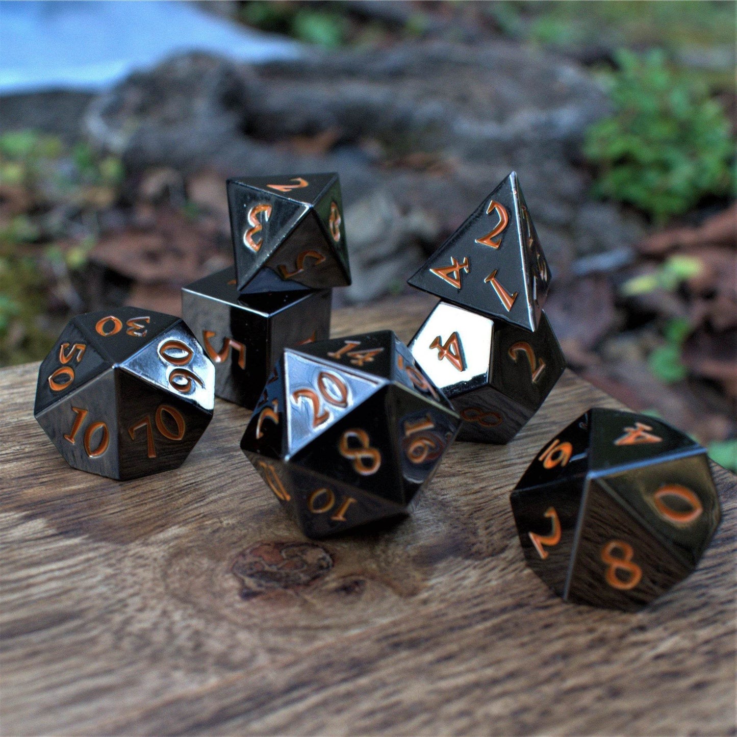 Black and Orange Sharp-Edged Metal Dice - 