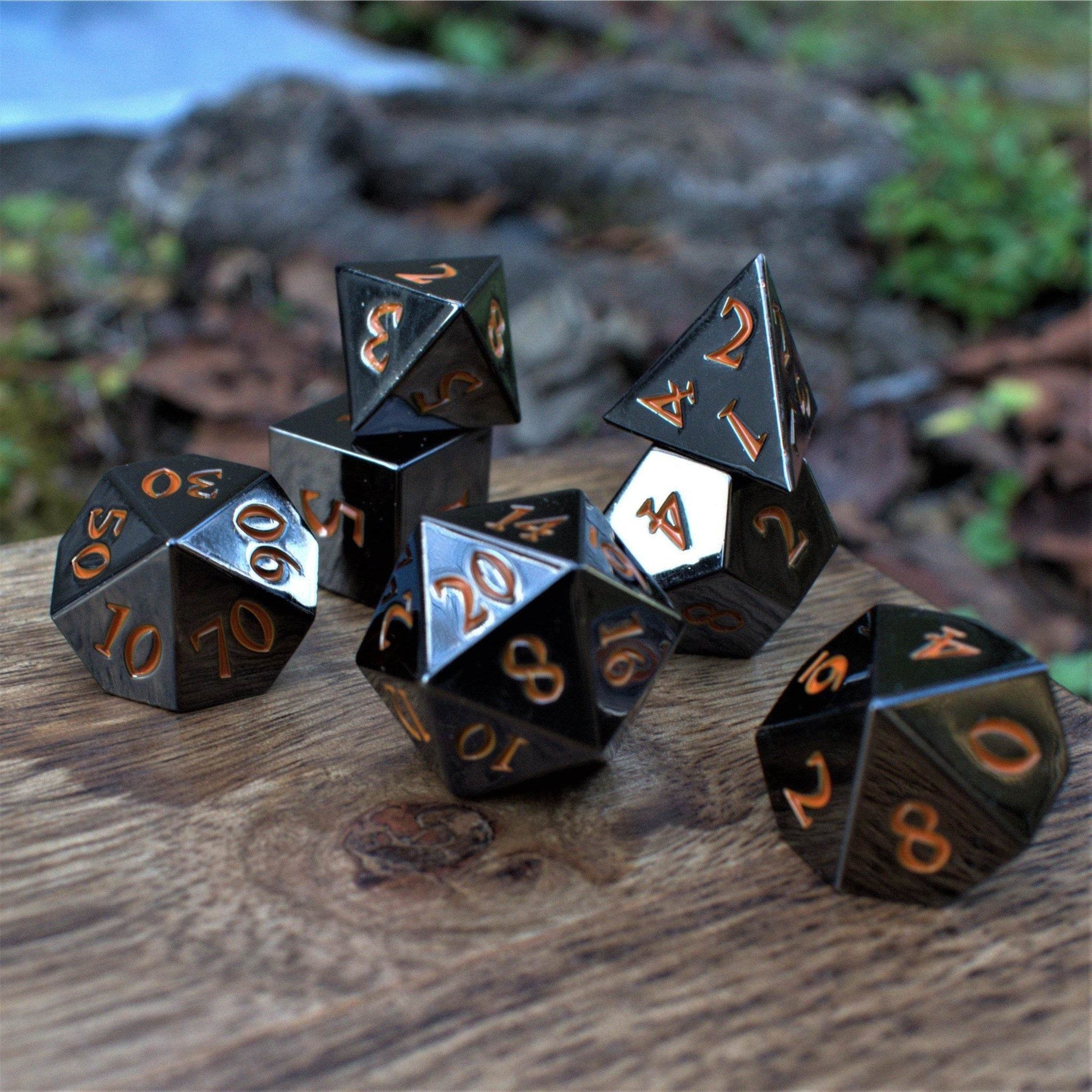 Black and Orange Sharp-Edged Metal Dice - 