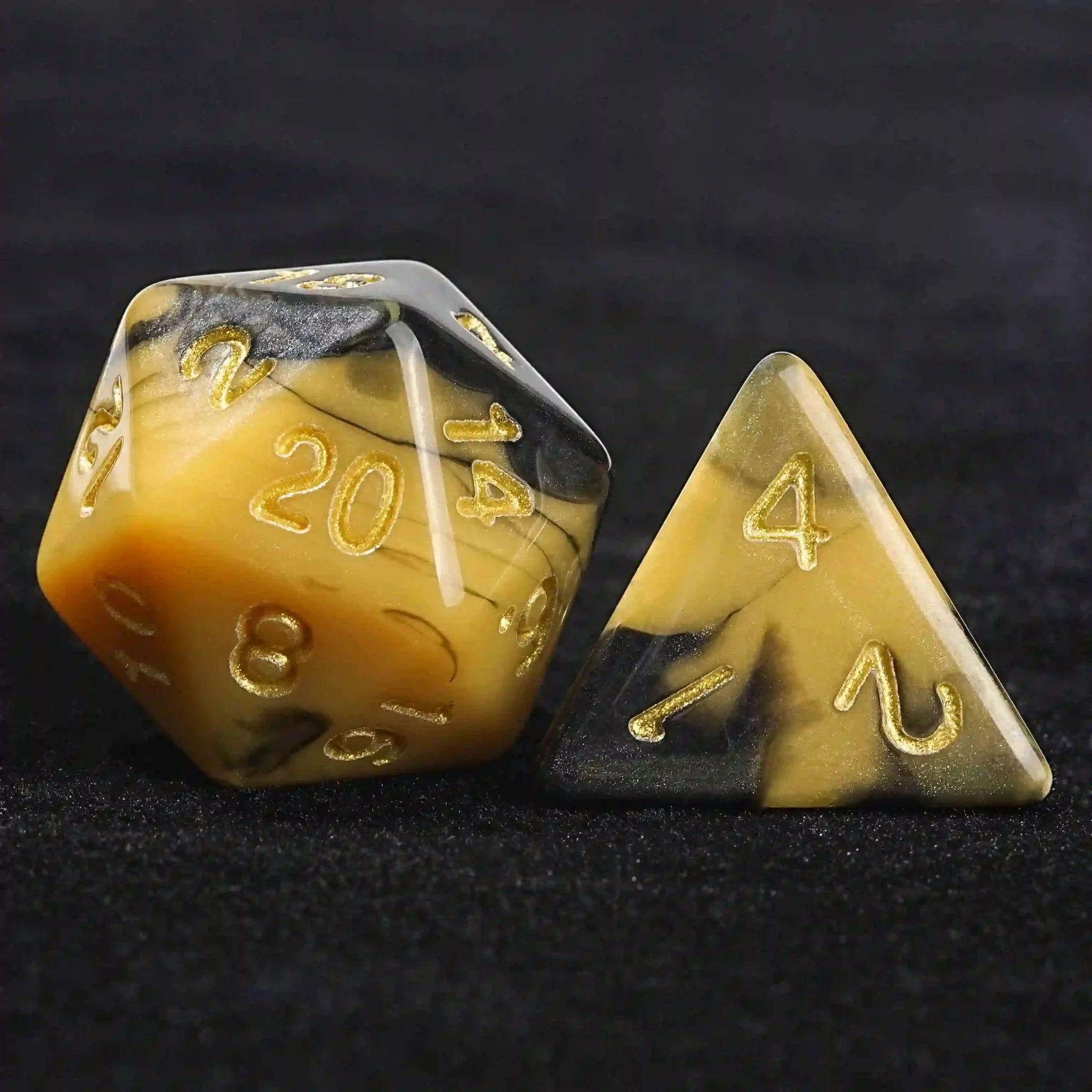 Black Gold Swirl Acrylic DND Dice Set