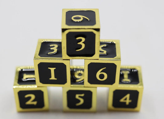 6 piece Metal D6's - Black and Gold - 